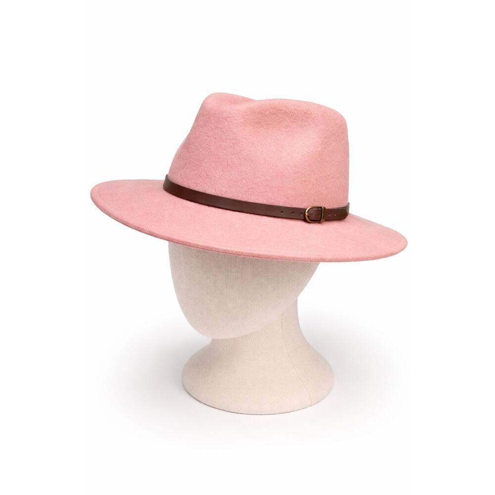 Gelso Bianco Pink Wool Fedora Hat Made in Italy Leather Band